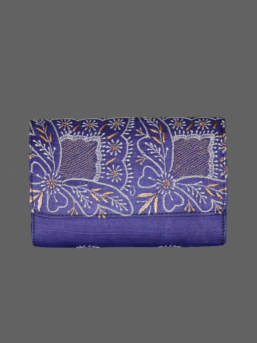 Ada Hand Embroidered Indigo Blue Silk Lucknowi Chikankari Clutch Handbag With Zari Work 01A350934