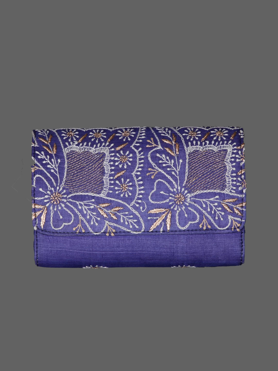 Ada Hand Embroidered Indigo Blue Silk Lucknowi Chikankari Clutch Handbag With Zari Work 01A350934