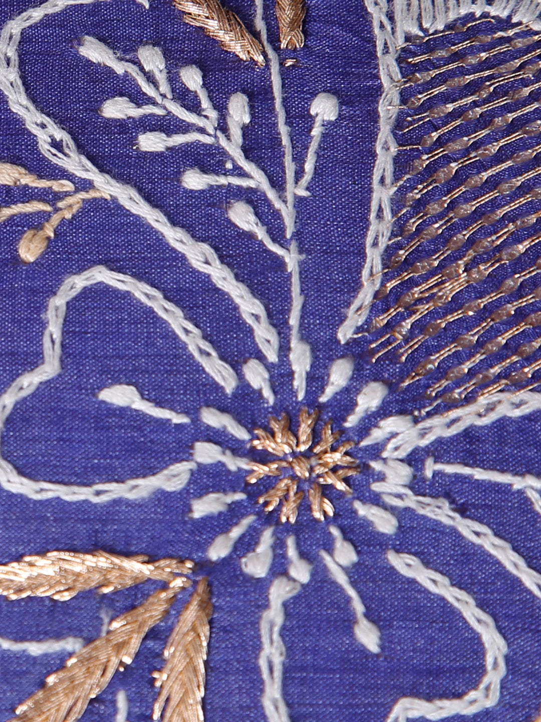 Ada Hand Embroidered Indigo Blue Silk Lucknowi Chikankari Clutch Handbag With Zari Work 01A350934