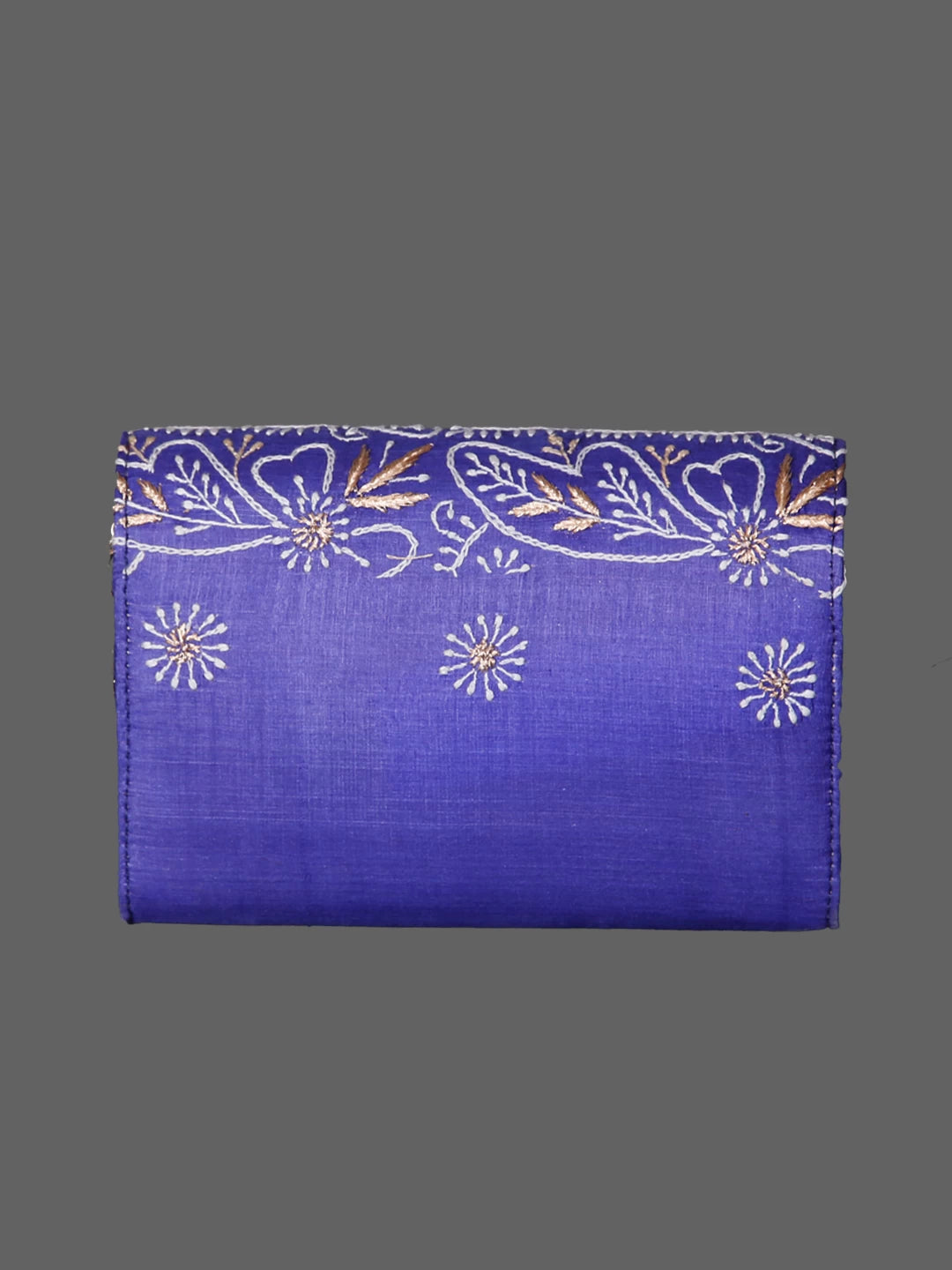 Ada Hand Embroidered Indigo Blue Silk Lucknowi Chikankari Clutch Handbag With Zari Work 01A350934