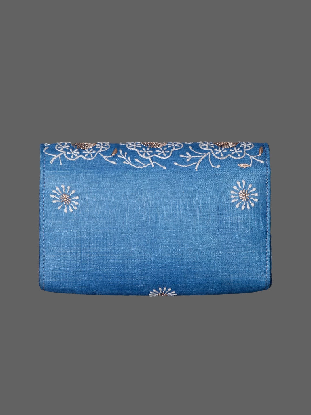Ada Hand Embroidered Marine Blue Silk Lucknowi Chikankari Clutch Handbag With Zari Work 01A429734