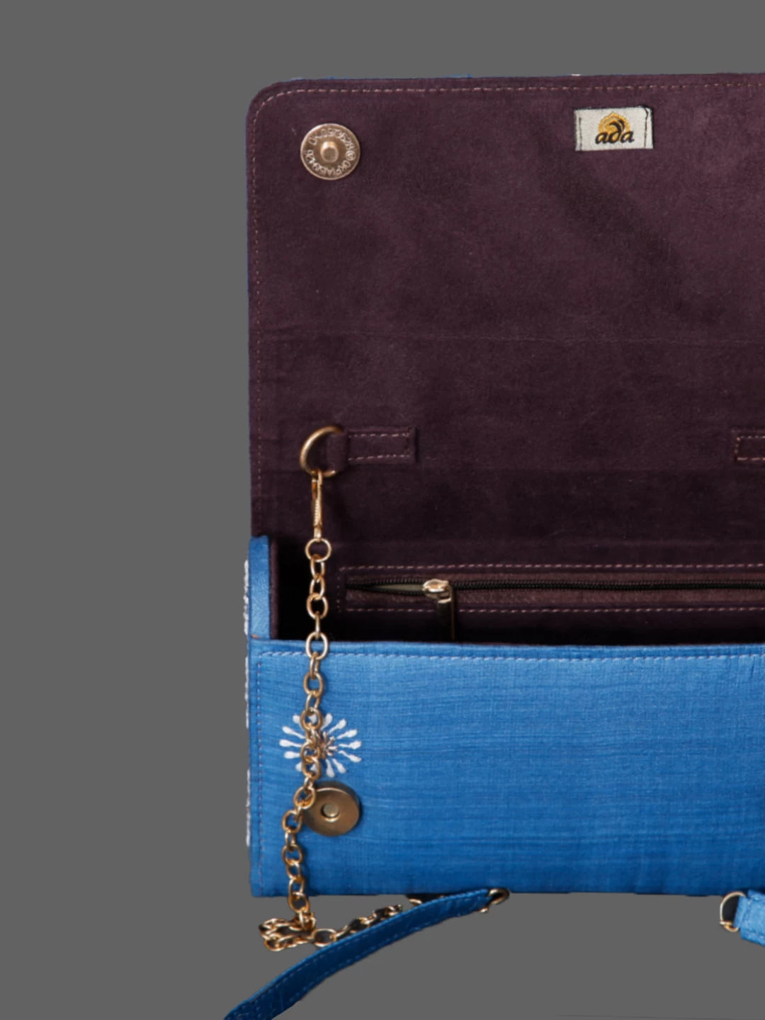Ada Hand Embroidered Marine Blue Silk Lucknowi Chikankari Clutch Handbag With Zari Work 01A429734