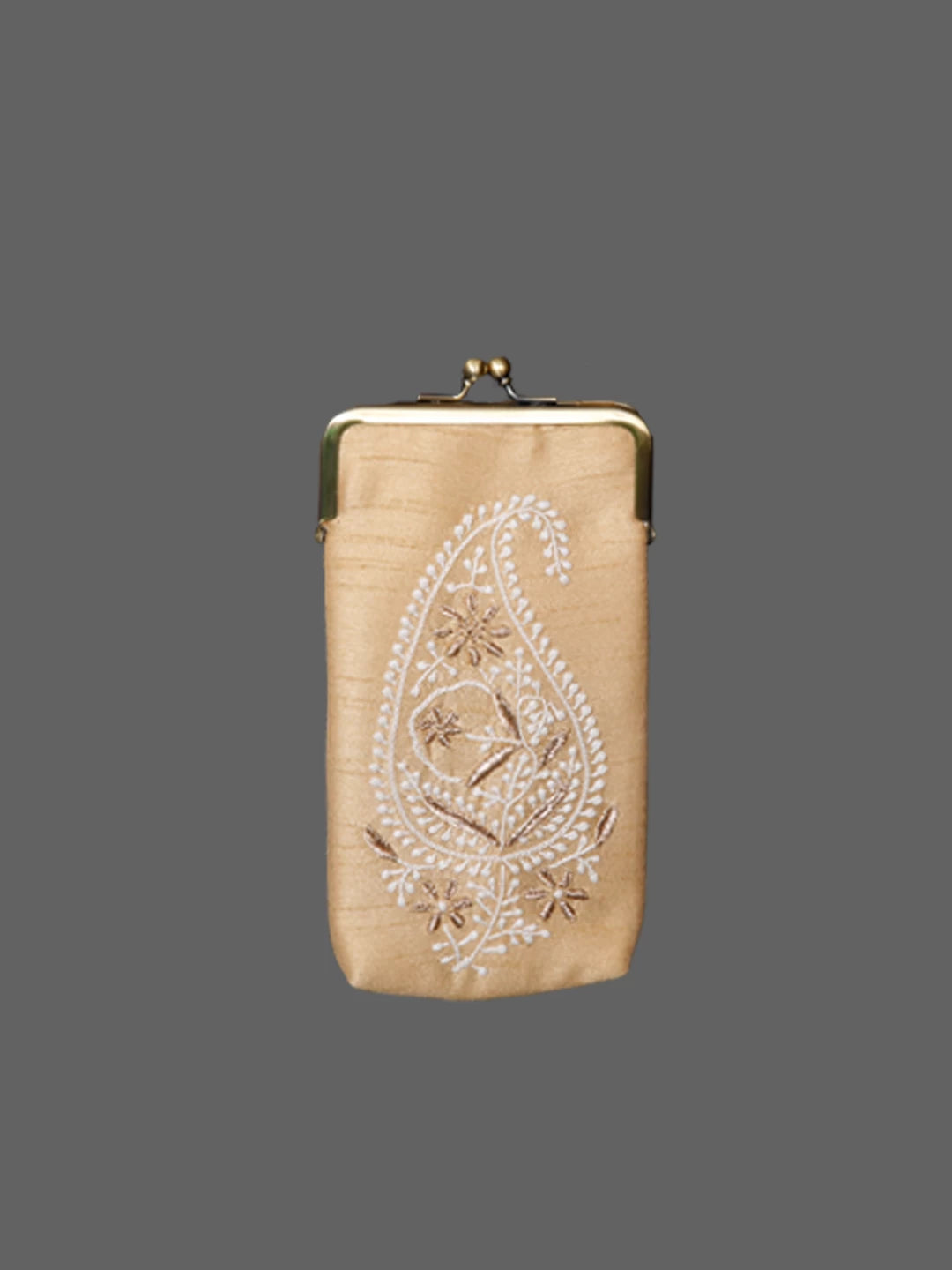 Ada Hand Embroidered Beige Silk Lucknowi Chikankari Mobile Cover With Zari Work 01A437550