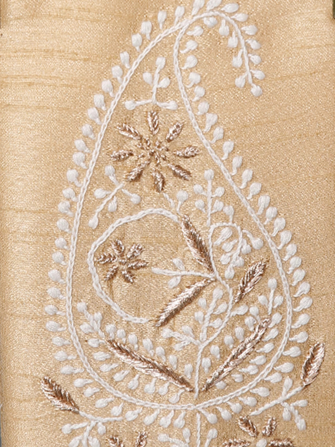 Ada Hand Embroidered Beige Silk Lucknowi Chikankari Mobile Cover With Zari Work 01A437550