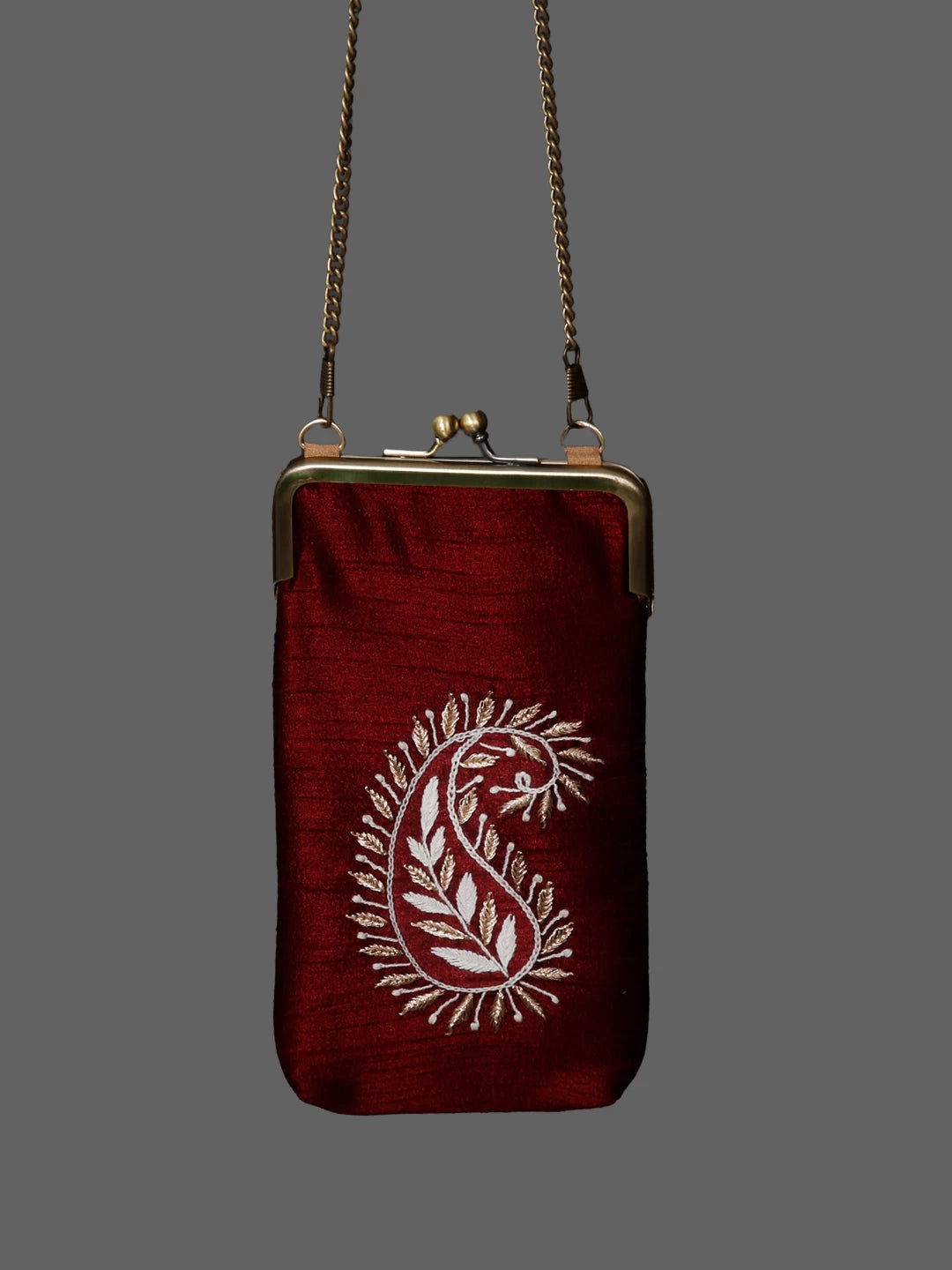 Ada Hand Embroidered Maroon Silk Lucknowi Chikankari Mobile Cover With Zari Work 01A437542