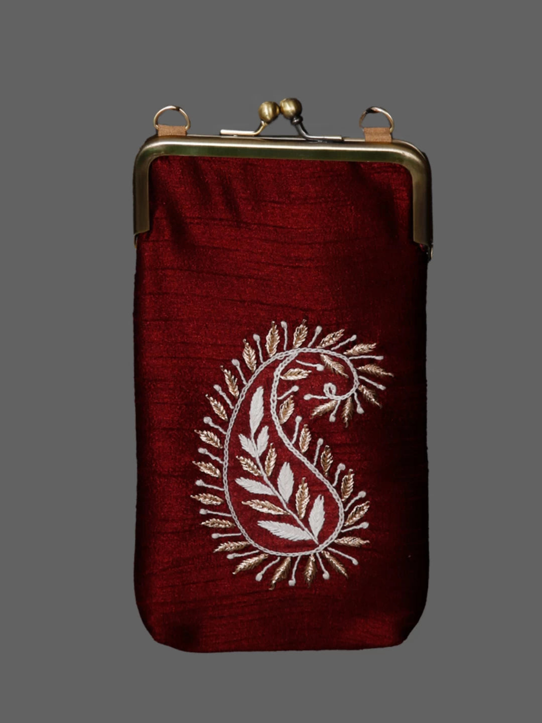 Ada Hand Embroidered Maroon Silk Lucknowi Chikankari Mobile Cover With Zari Work 01A437542