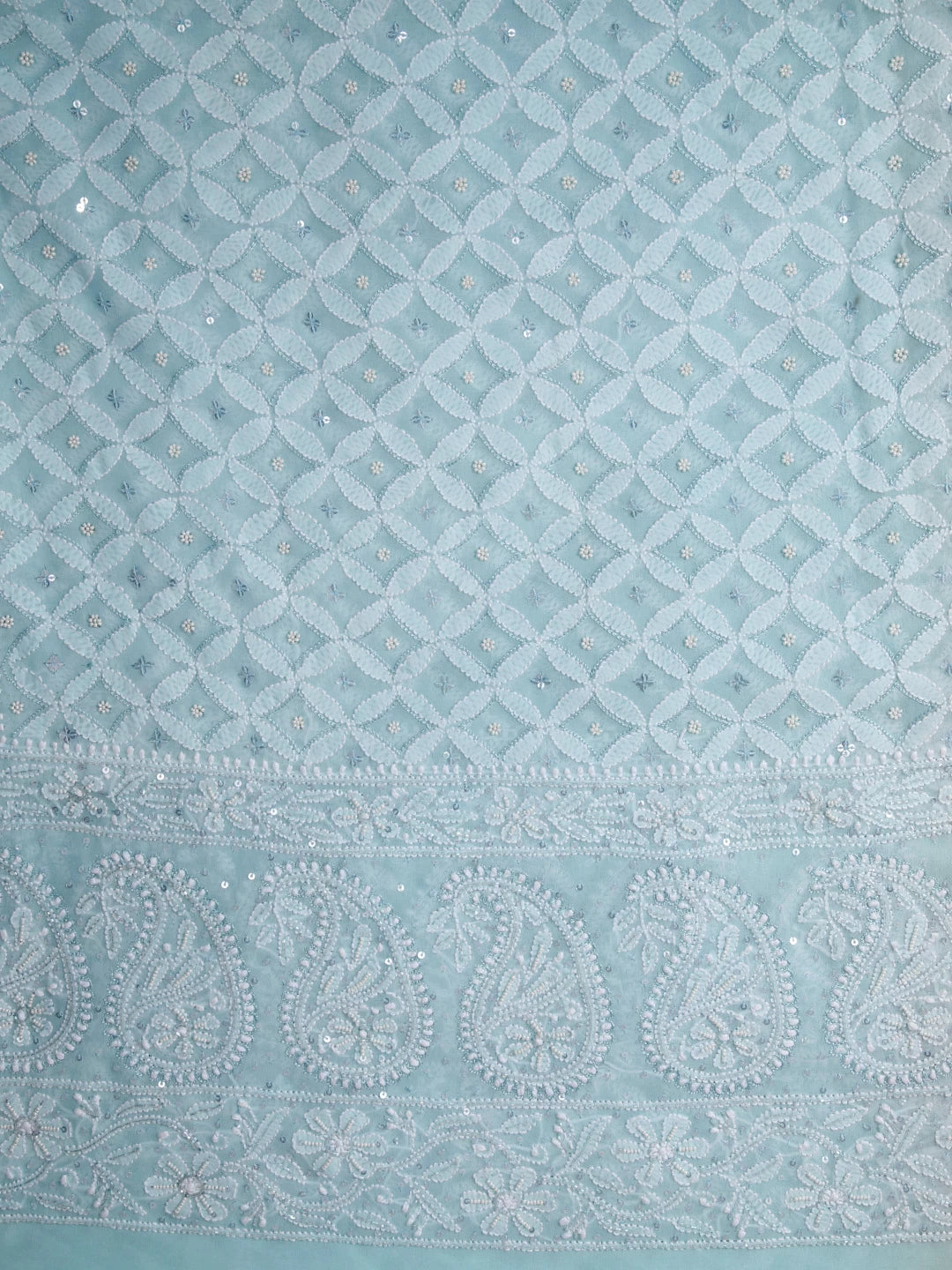 Ada Hand Embroidered Dual Shade of Dusty Pink And Sea Green Pure Georgette Lucknowi Chikankari Dupatta With Pearl Work 01A388235