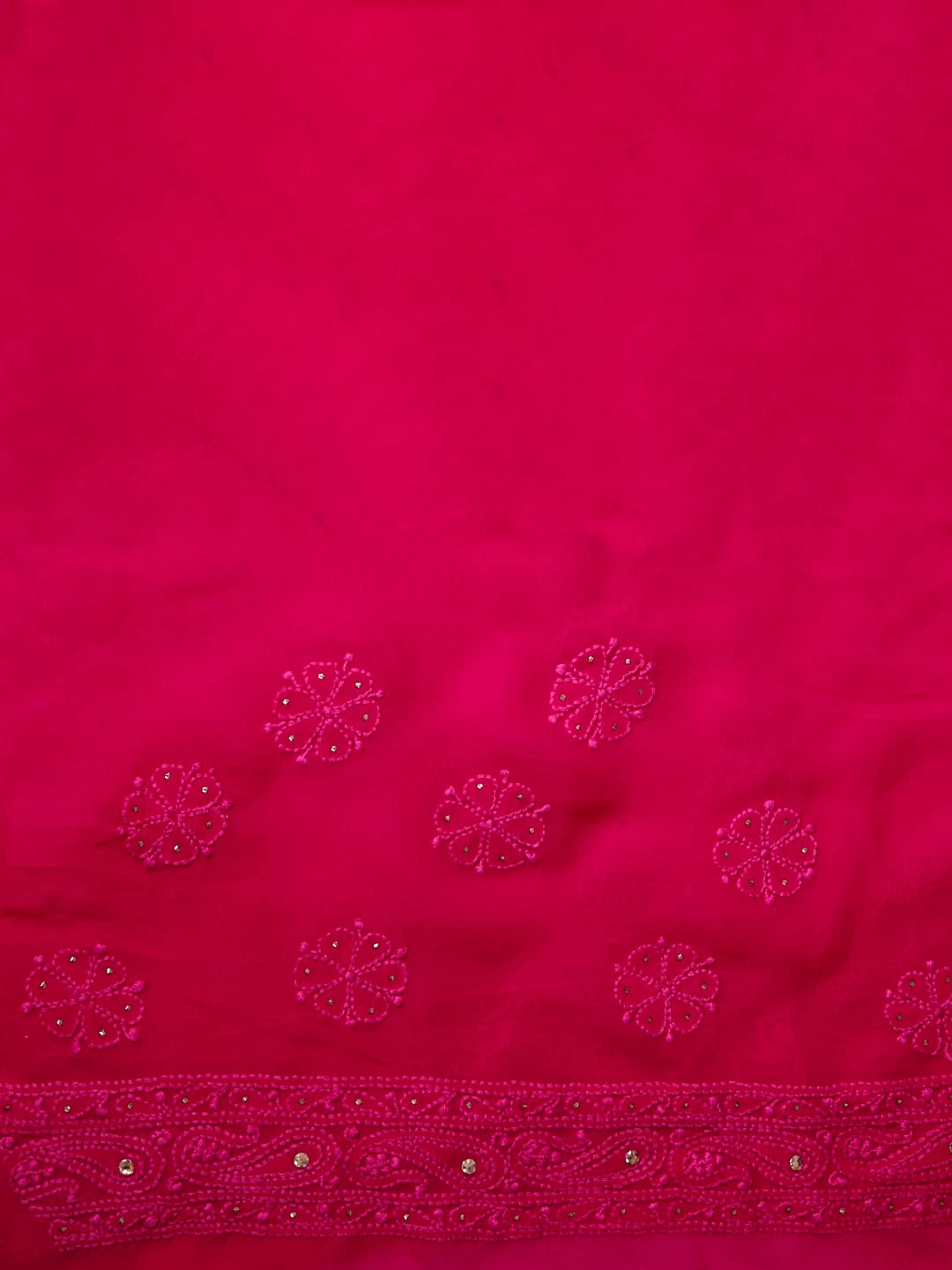 Ada Hand Embroidered Auspicious Pink Viscose Georgette Lucknowi Chikankari Saree/Blouse With Mukaish Work 01A405276