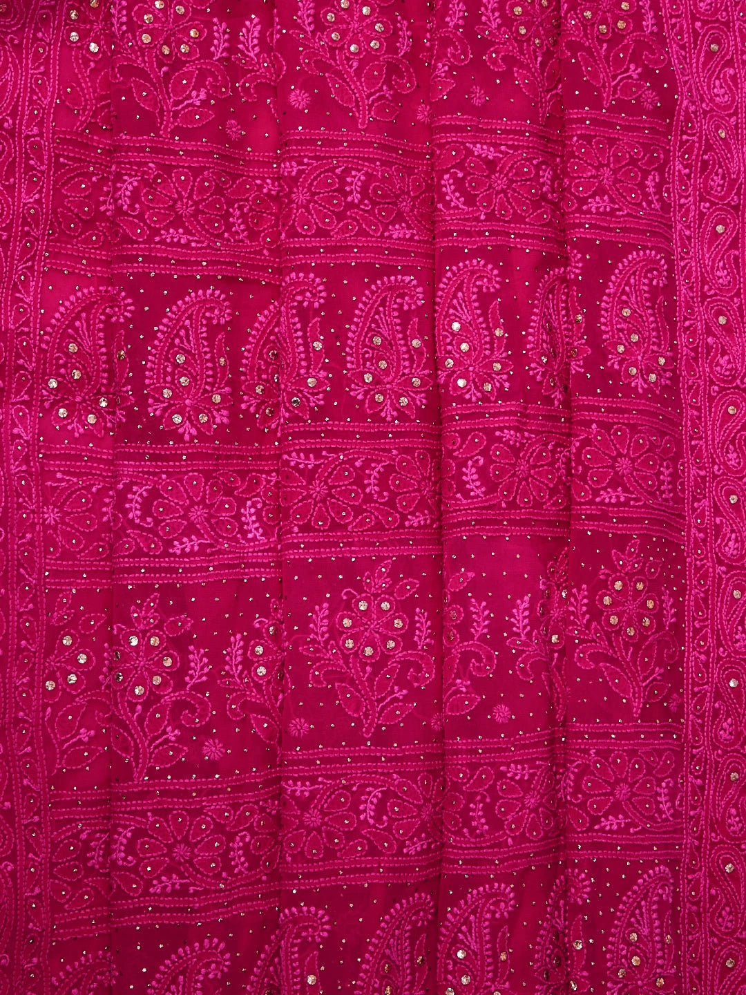 Ada Hand Embroidered Auspicious Pink Viscose Georgette Lucknowi Chikankari Saree/Blouse With Mukaish Work 01A405276