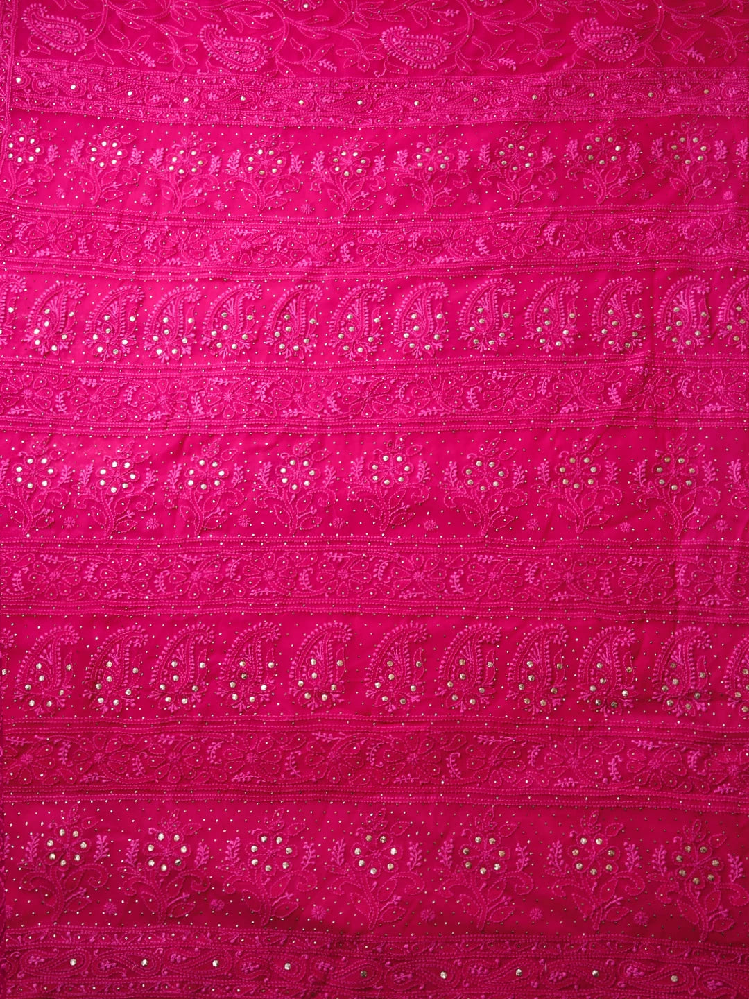 Ada Hand Embroidered Auspicious Pink Viscose Georgette Lucknowi Chikankari Saree/Blouse With Mukaish Work 01A405276