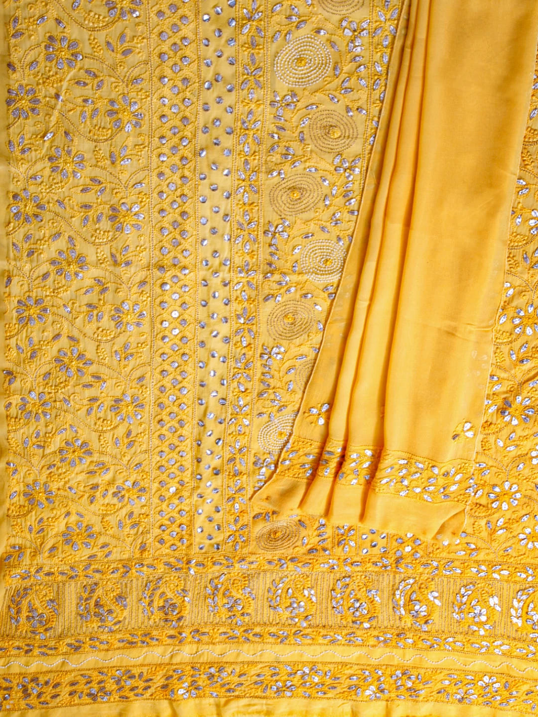Ada Hand Embroidered Yellow Viscose Georgette Lucknowi Chikankari Unstitched Kurta Dupatta Set With Zari Work 01A255241