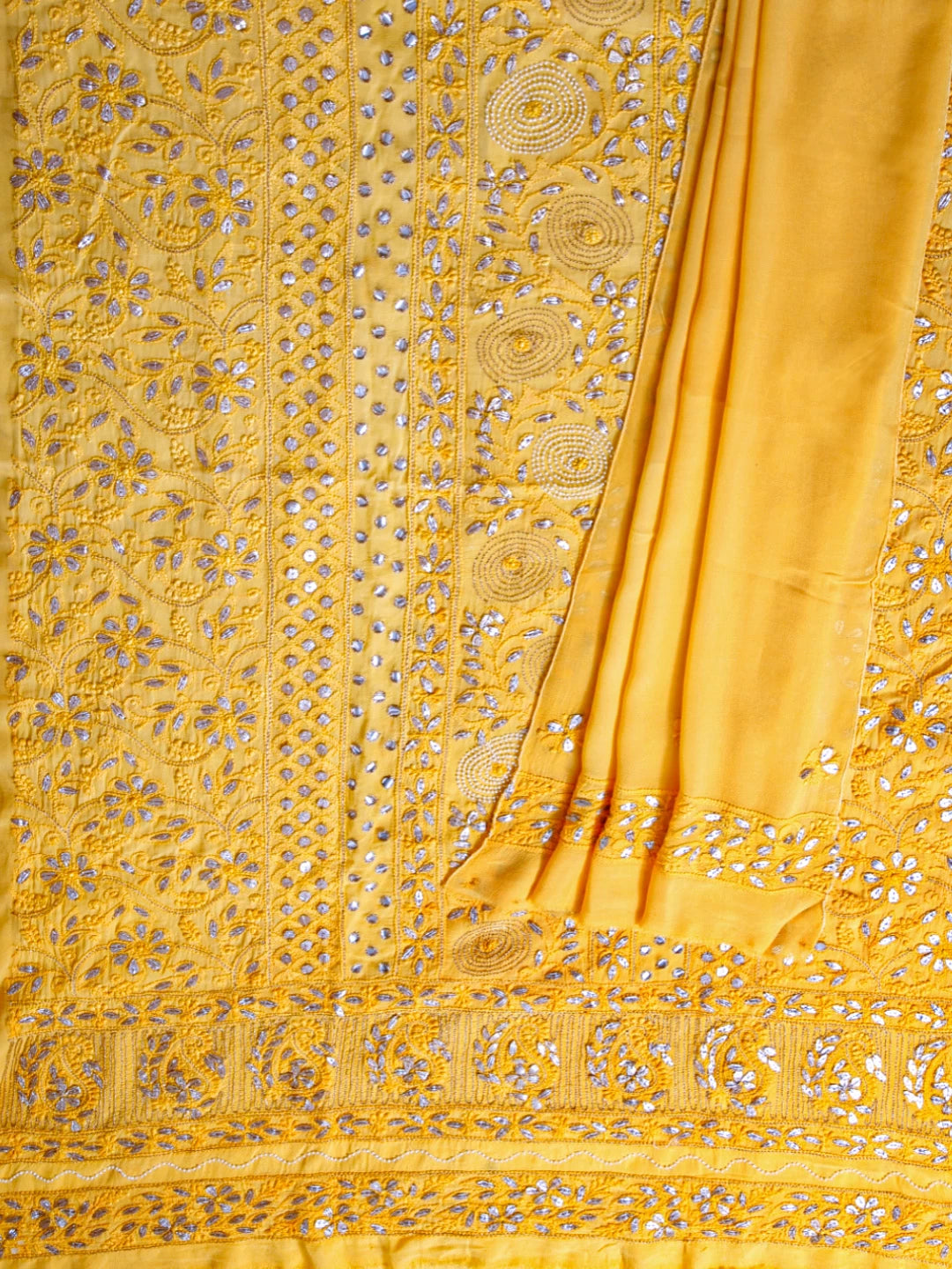 Ada Hand Embroidered Yellow Viscose Georgette Lucknowi Chikankari Unstitched Kurta Dupatta Set With Zari Work 01A255241