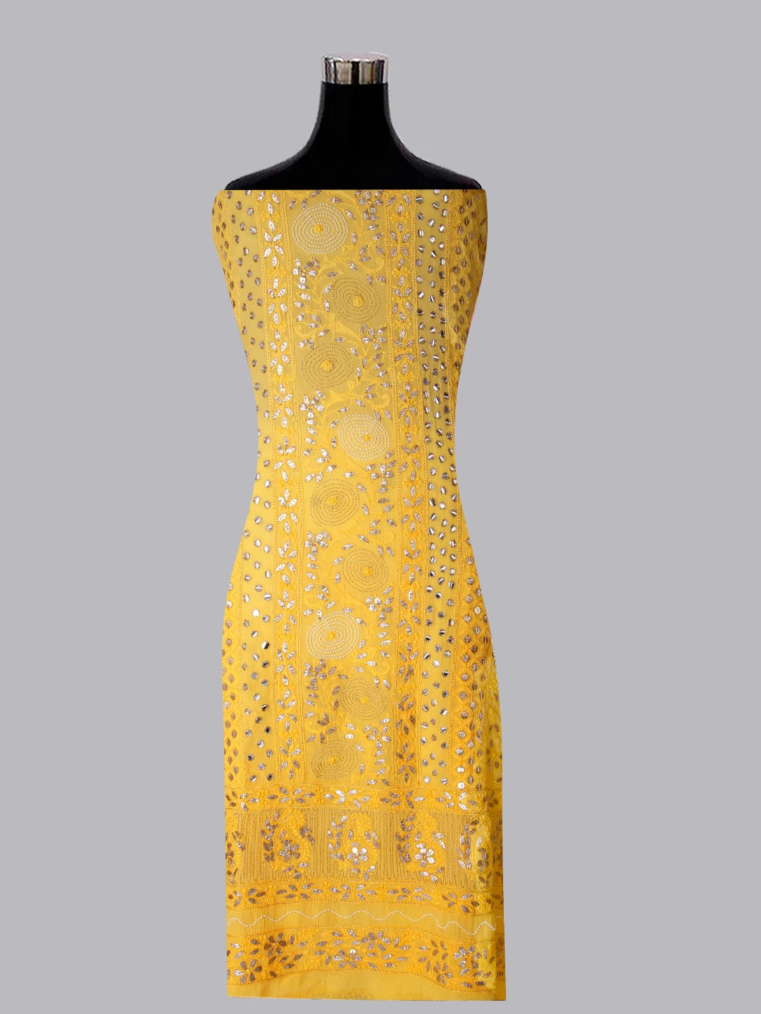 Ada Hand Embroidered Yellow Viscose Georgette Lucknowi Chikankari Unstitched Kurta Dupatta Set With Zari Work 01A255241