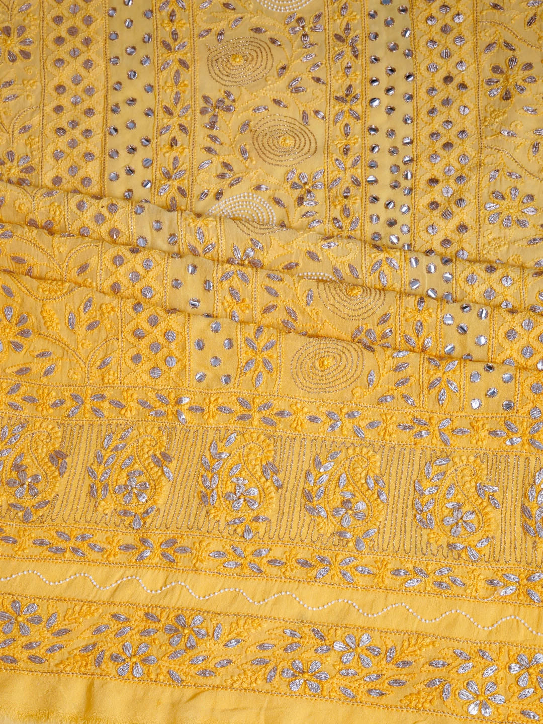 Ada Hand Embroidered Yellow Viscose Georgette Lucknowi Chikankari Unstitched Kurta Dupatta Set With Zari Work 01A255241