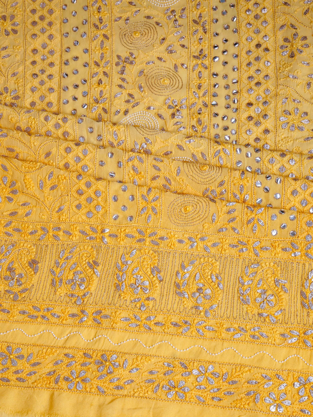 Ada Hand Embroidered Yellow Viscose Georgette Lucknowi Chikankari Unstitched Kurta Dupatta Set With Zari Work 01A255241