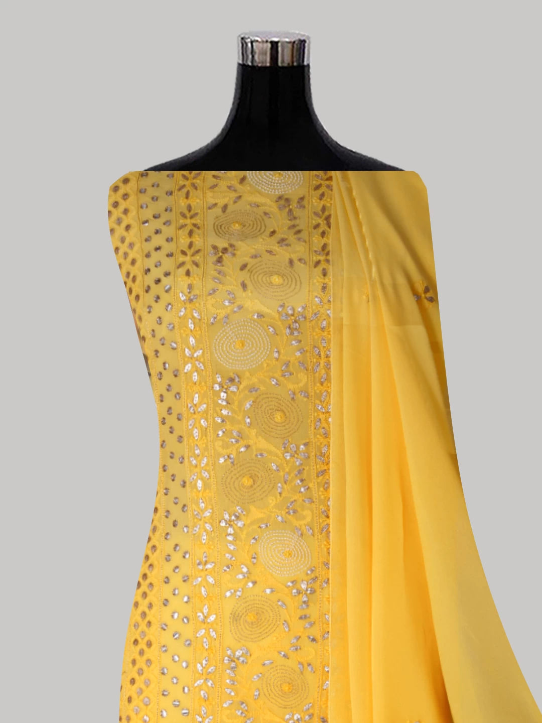 Ada Hand Embroidered Yellow Viscose Georgette Lucknowi Chikankari Unstitched Kurta Dupatta Set With Zari Work 01A255241