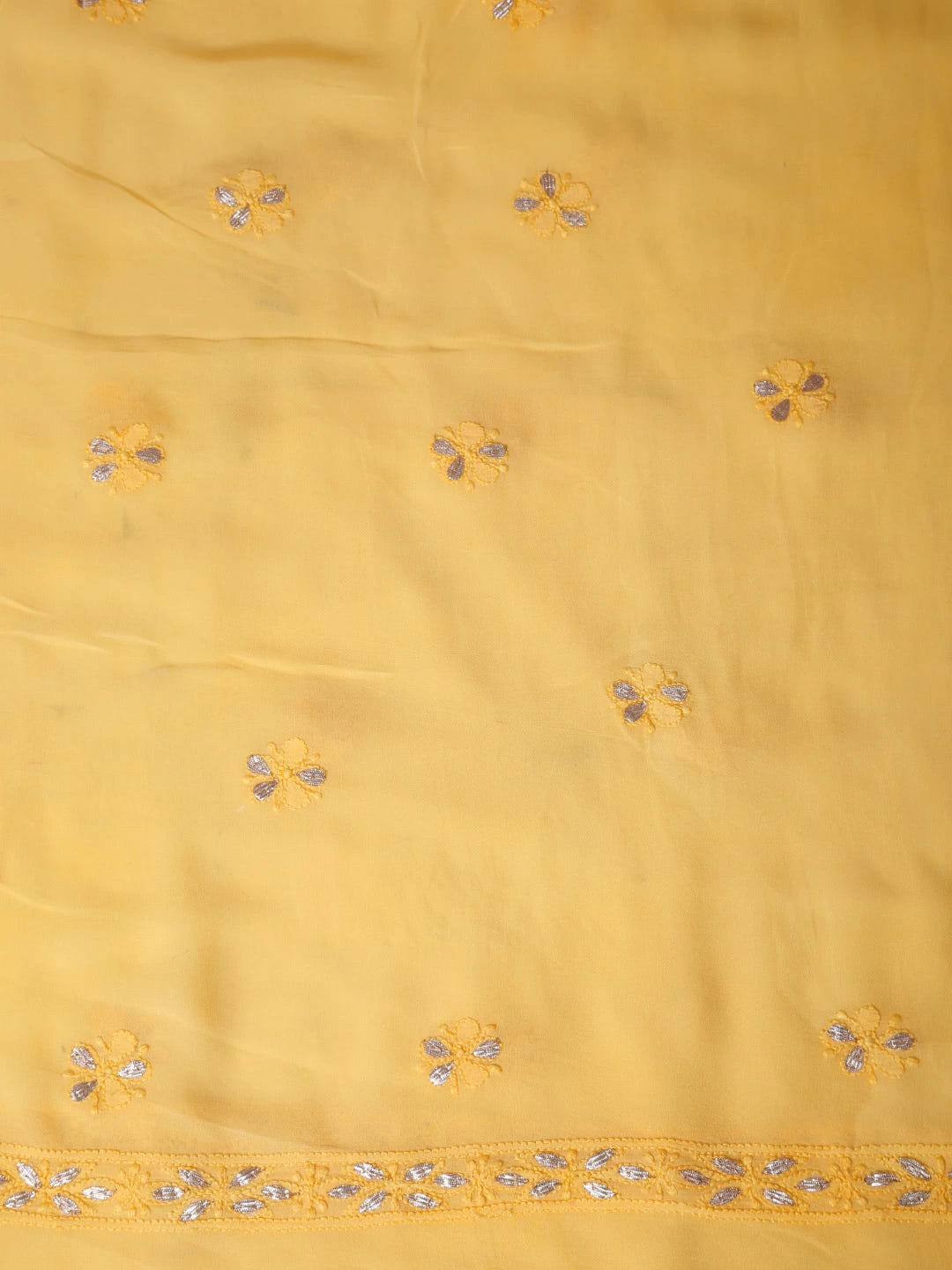 Ada Hand Embroidered Yellow Viscose Georgette Lucknowi Chikankari Unstitched Kurta Dupatta Set With Zari Work 01A255241