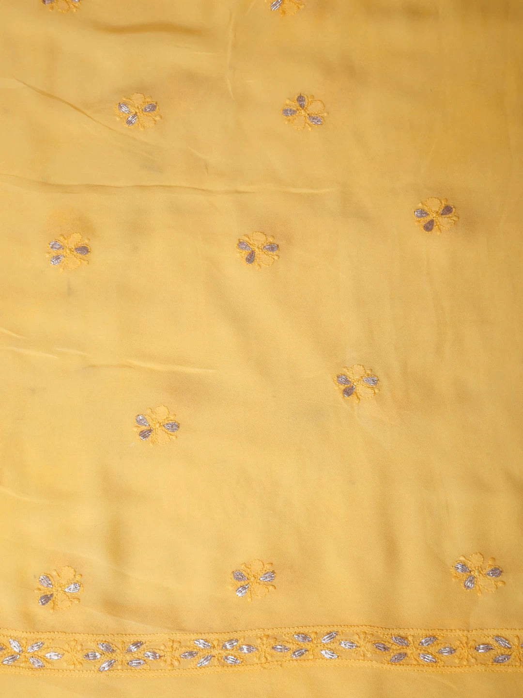 Ada Hand Embroidered Yellow Viscose Georgette Lucknowi Chikankari Unstitched Kurta Dupatta Set With Zari Work 01A255241