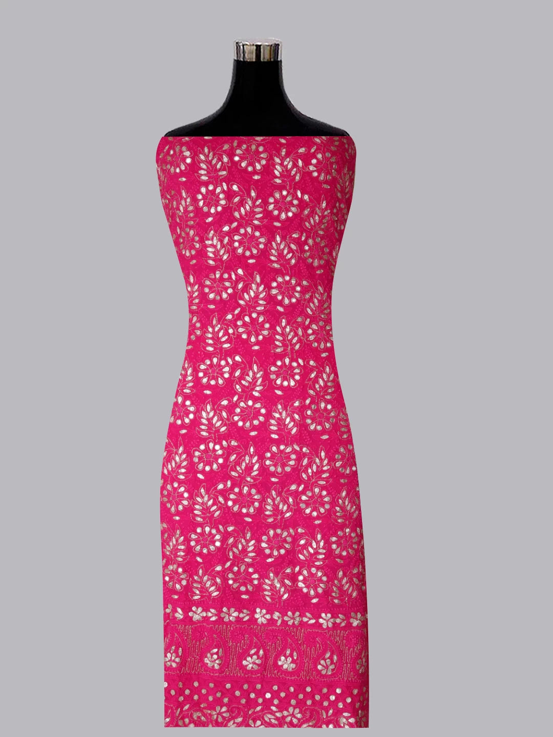 Ada Hand Embroidered Magenta Pink Viscose Georgette Lucknowi Chikankari Unstitched Kurta Dupatta Set With Zari Work 01A148183
