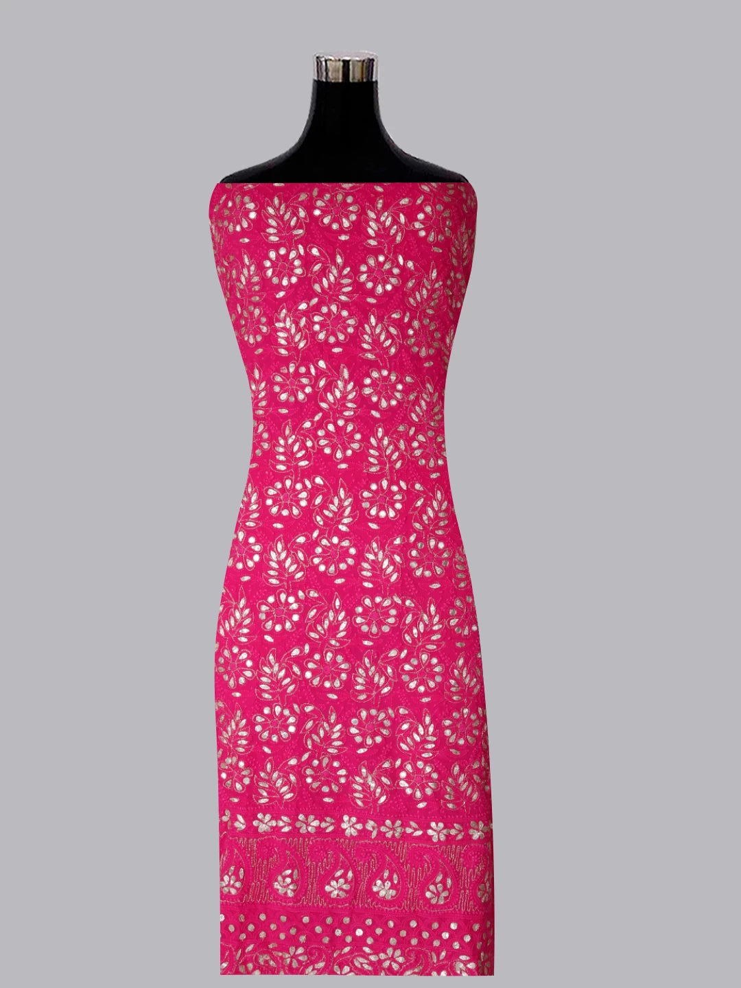 Ada Hand Embroidered Magenta Pink Viscose Georgette Lucknowi Chikankari Unstitched Kurta Dupatta Set With Zari Work 01A148183