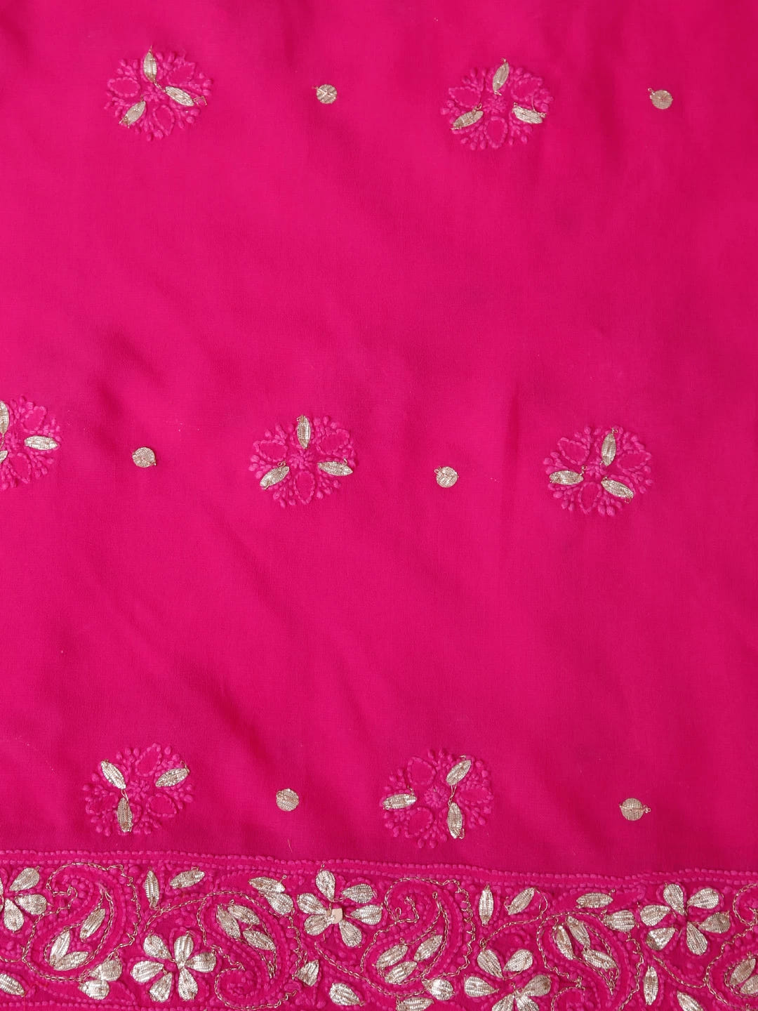 Ada Hand Embroidered Magenta Pink Viscose Georgette Lucknowi Chikankari Unstitched Kurta Dupatta Set With Zari Work 01A148183