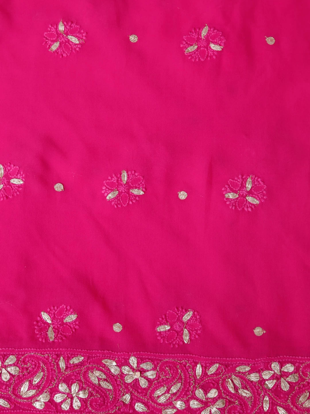 Ada Hand Embroidered Magenta Pink Viscose Georgette Lucknowi Chikankari Unstitched Kurta Dupatta Set With Zari Work 01A148183