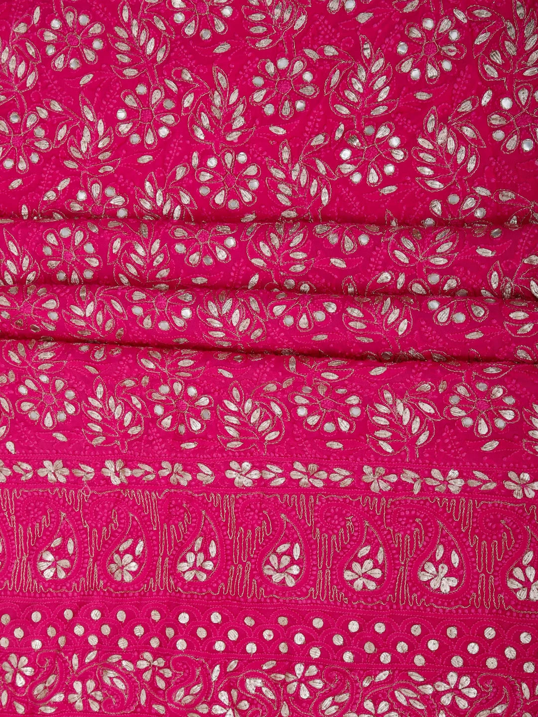 Ada Hand Embroidered Magenta Pink Viscose Georgette Lucknowi Chikankari Unstitched Kurta Dupatta Set With Zari Work 01A148183