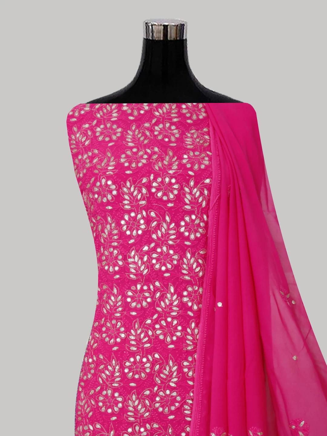 Ada Hand Embroidered Magenta Pink Viscose Georgette Lucknowi Chikankari Unstitched Kurta Dupatta Set With Zari Work 01A148183