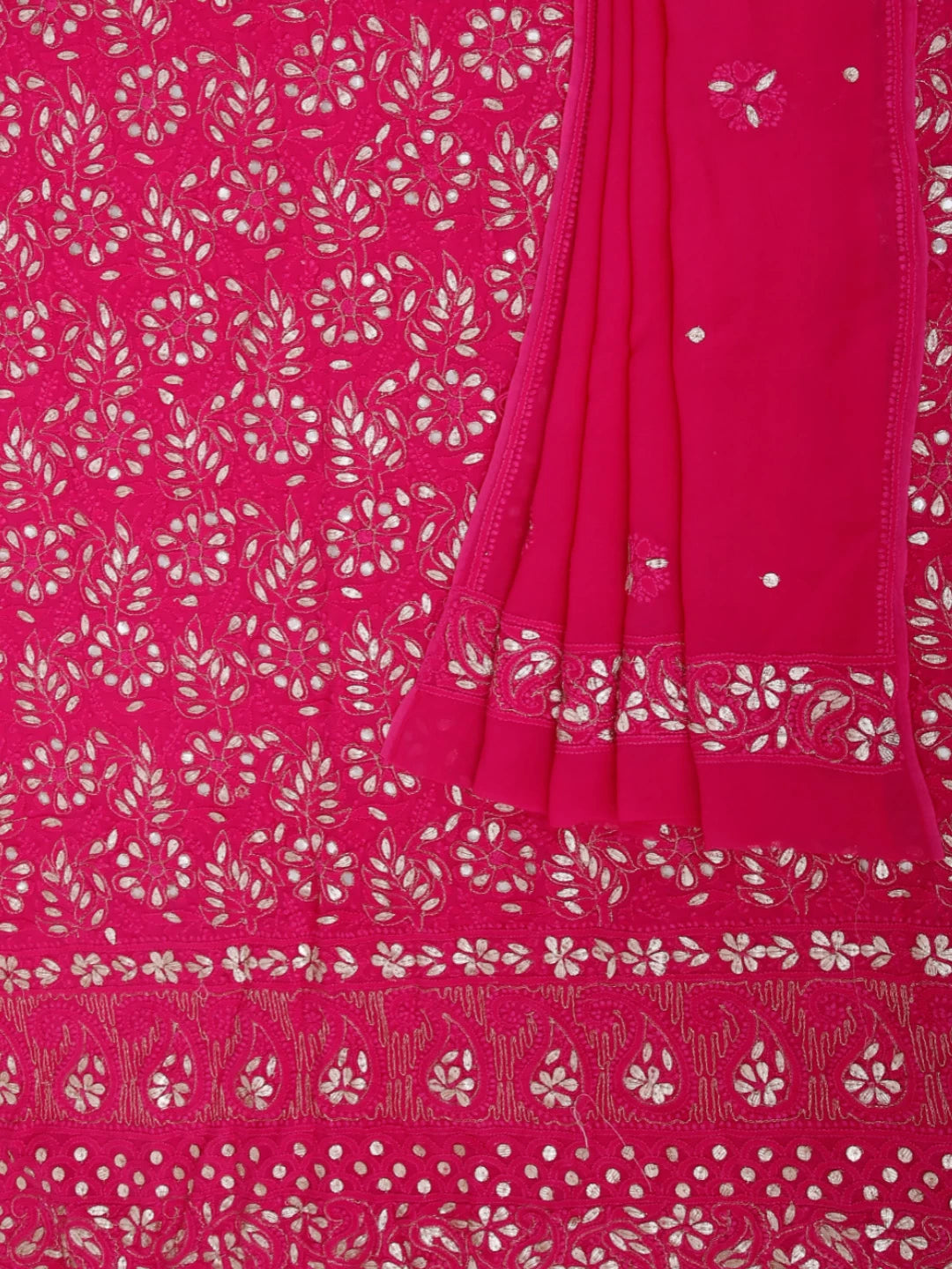 Ada Hand Embroidered Magenta Pink Viscose Georgette Lucknowi Chikankari Unstitched Kurta Dupatta Set With Zari Work 01A148183