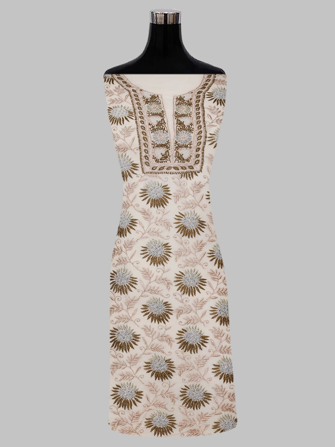 Ada Hand Embroidered Arcadia White Pure Georgette Lucknowi Chikankari Unstitched Kurta Piece 01A330792