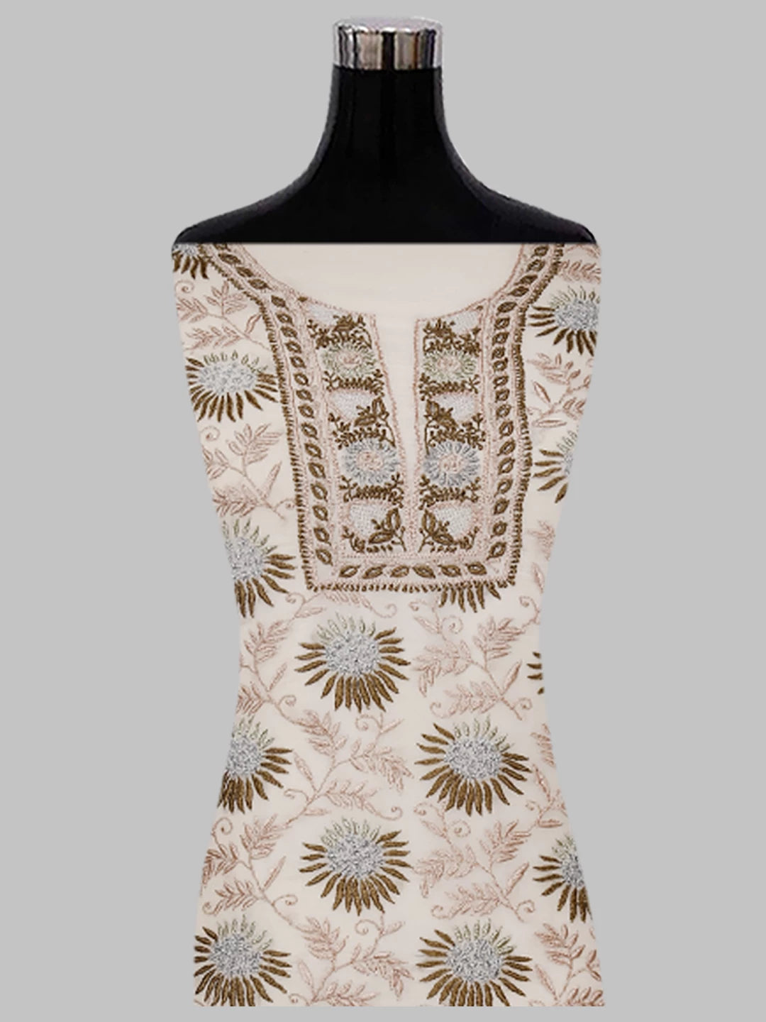 Ada Hand Embroidered Arcadia White Pure Georgette Lucknowi Chikankari Unstitched Kurta Piece 01A330792