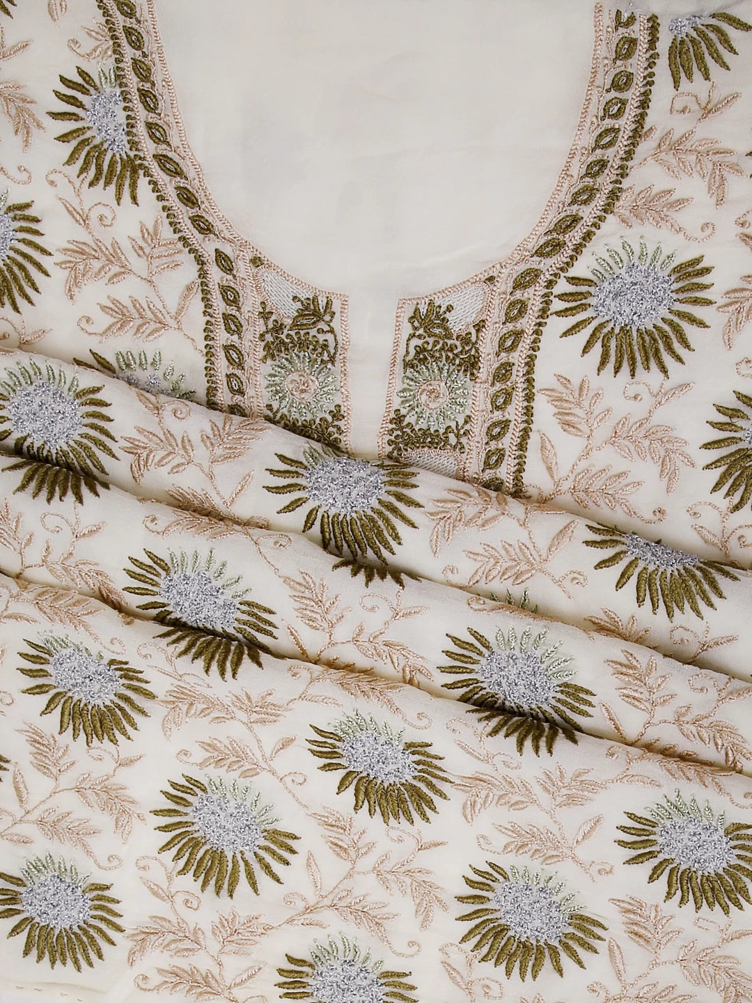 Ada Hand Embroidered Arcadia White Pure Georgette Lucknowi Chikankari Unstitched Kurta Piece 01A330792