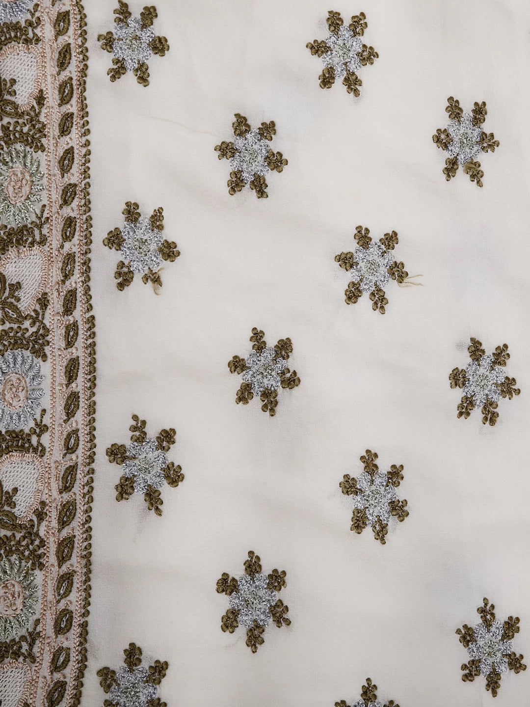Ada Hand Embroidered Arcadia White Pure Georgette Lucknowi Chikankari Unstitched Kurta Piece 01A330792
