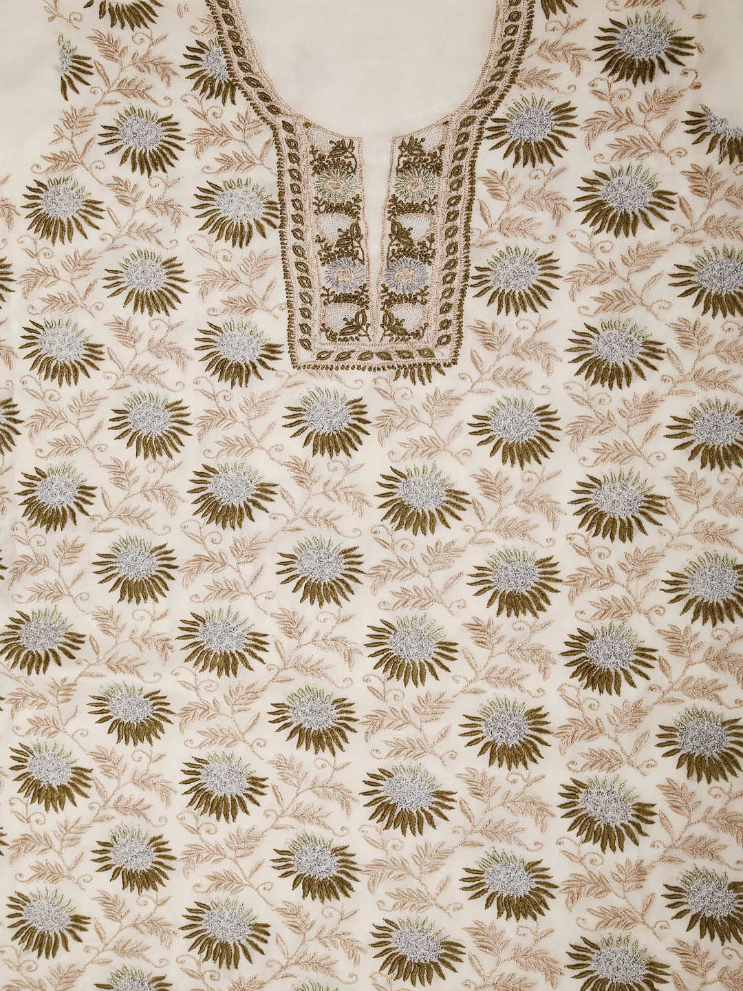 Ada Hand Embroidered Arcadia White Pure Georgette Lucknowi Chikankari Unstitched Kurta Piece 01A330792