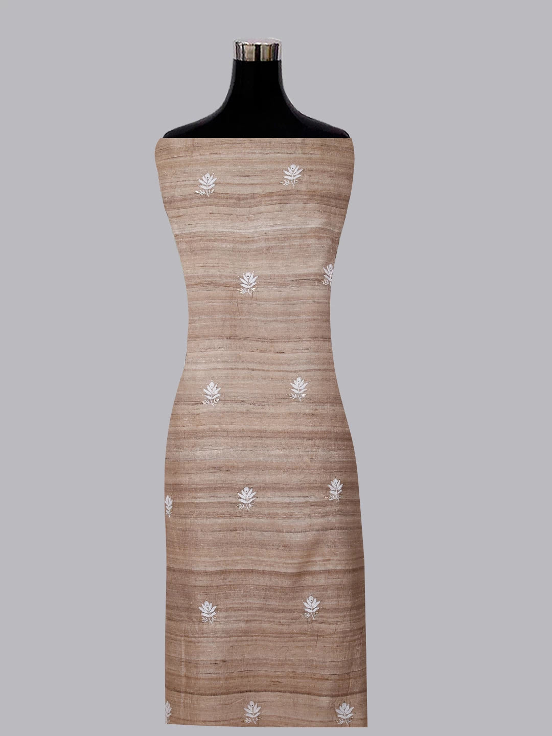 Ada Hand Embroidered Natural Fawn Ghicha Silk Lucknowi Chikankari Unstitched Kurta Piece With Mukaish Work 01A414471