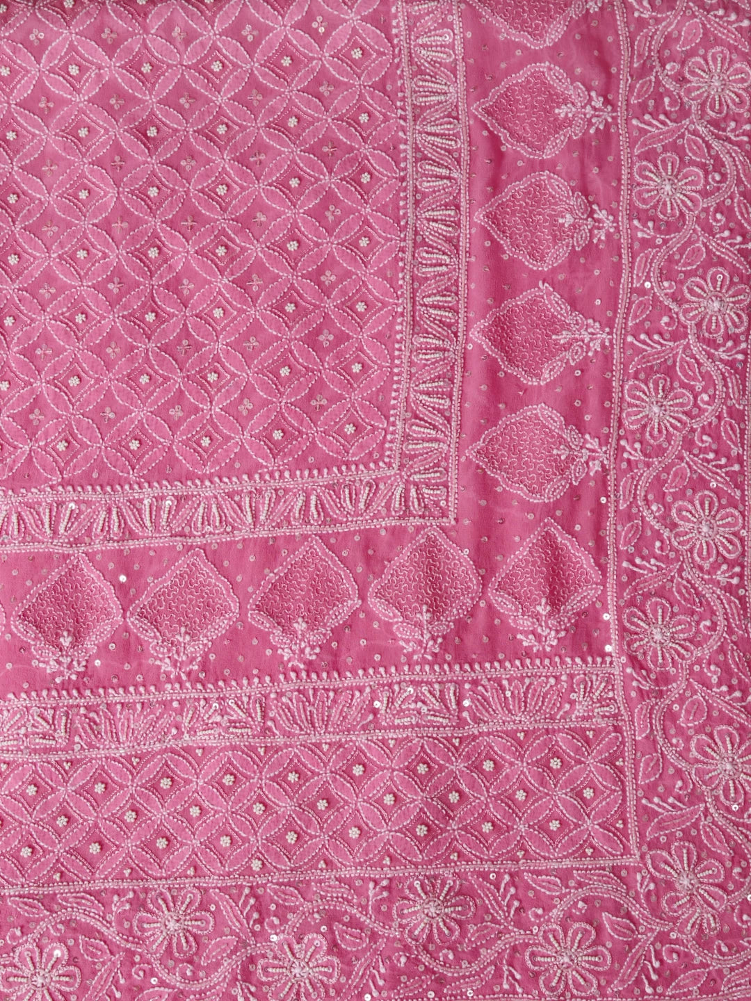 Ada Hand Embroidered Ombre Shade of Pink Pure Georgette Lucknowi Chikankari Dupatta With Pearl Work 01A354930