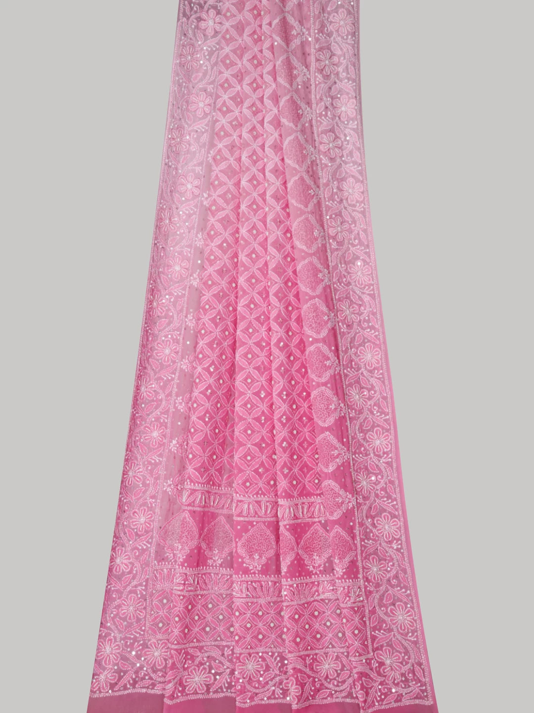 Ada Hand Embroidered Ombre Shade of Pink Pure Georgette Lucknowi Chikankari Dupatta With Pearl Work 01A354930