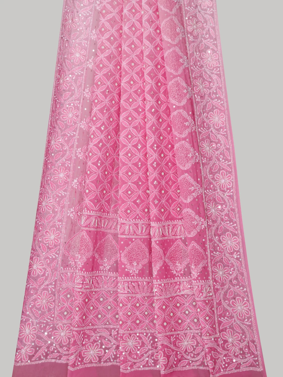 Ada Hand Embroidered Ombre Shade of Pink Pure Georgette Lucknowi Chikankari Dupatta With Pearl Work 01A354930