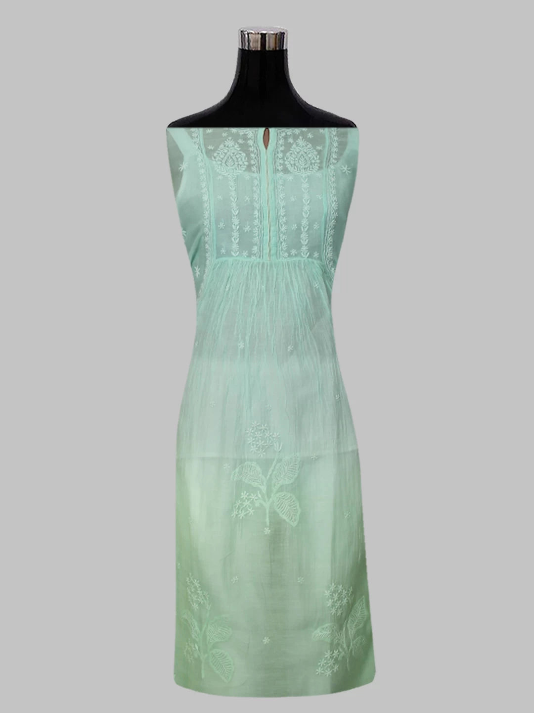 Ada Hand Embroidered Ombre shade of Mint Green And Sea Green Chanderi Lucknowi Chikankari Semi-Stitched Kurta Piece 01A415100