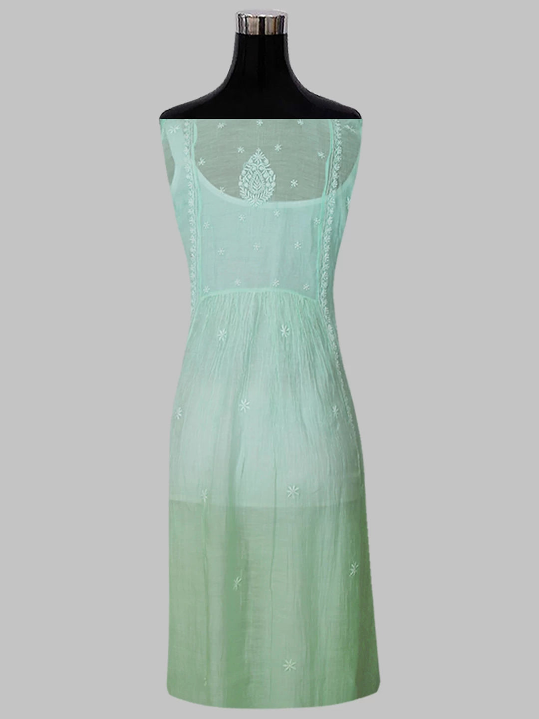 Ada Hand Embroidered Ombre shade of Mint Green And Sea Green Chanderi Lucknowi Chikankari Semi-Stitched Kurta Piece 01A415100