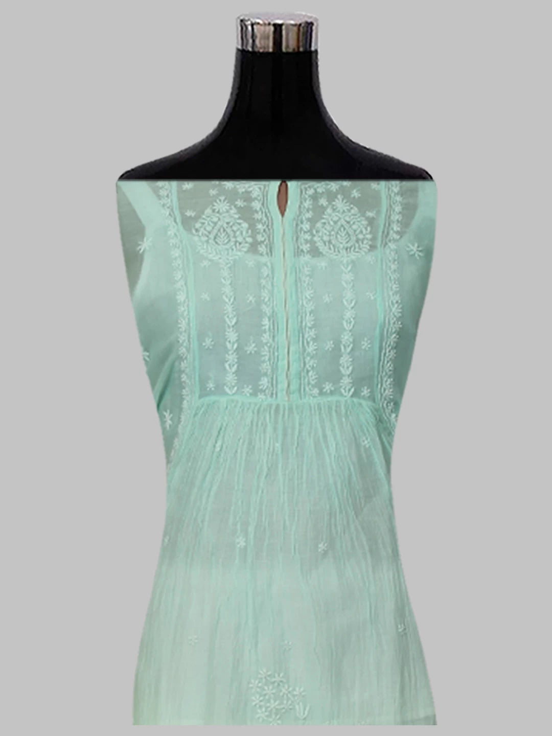 Ada Hand Embroidered Ombre shade of Mint Green And Sea Green Chanderi Lucknowi Chikankari Semi-Stitched Kurta Piece 01A415100