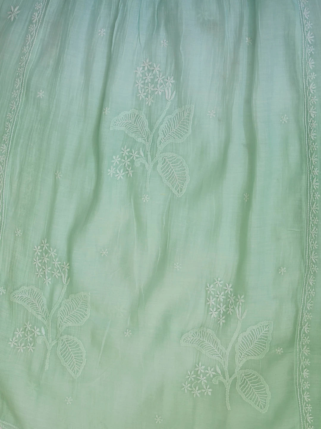 Ada Hand Embroidered Ombre shade of Mint Green And Sea Green Chanderi Lucknowi Chikankari Semi-Stitched Kurta Piece 01A415100