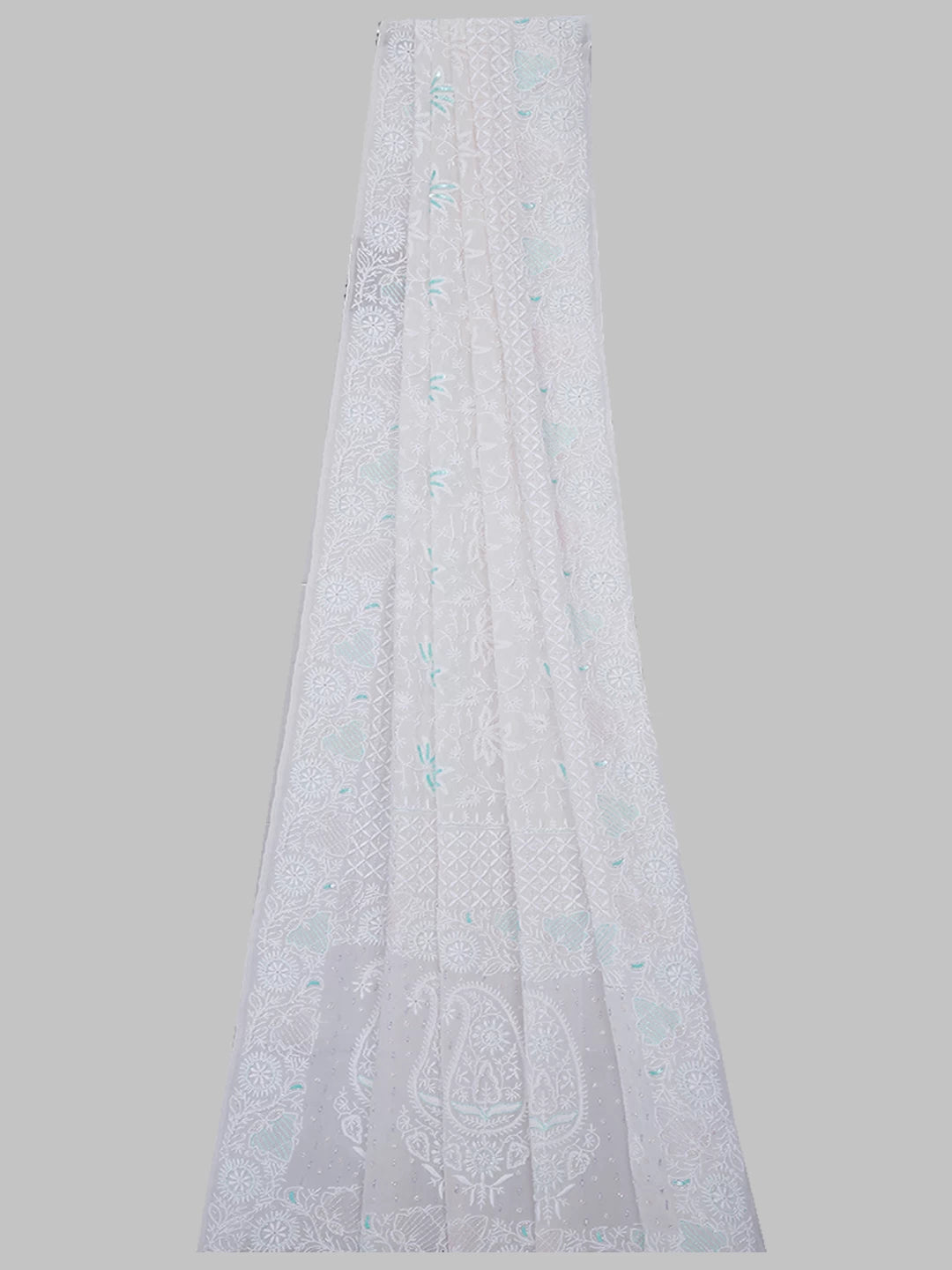 Ada Hand Embroidered Off White Pure Georgette Lucknowi Chikankari Dupatta With Cutdana Work 01A256046
