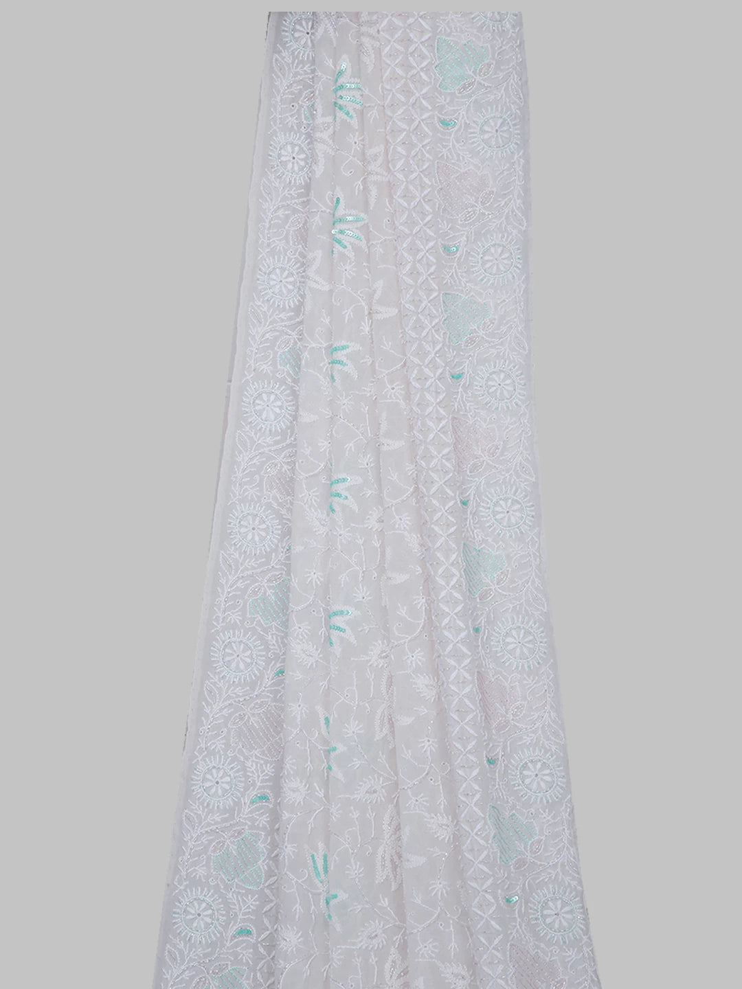 Ada Hand Embroidered Off White Pure Georgette Lucknowi Chikankari Dupatta With Cutdana Work 01A256046
