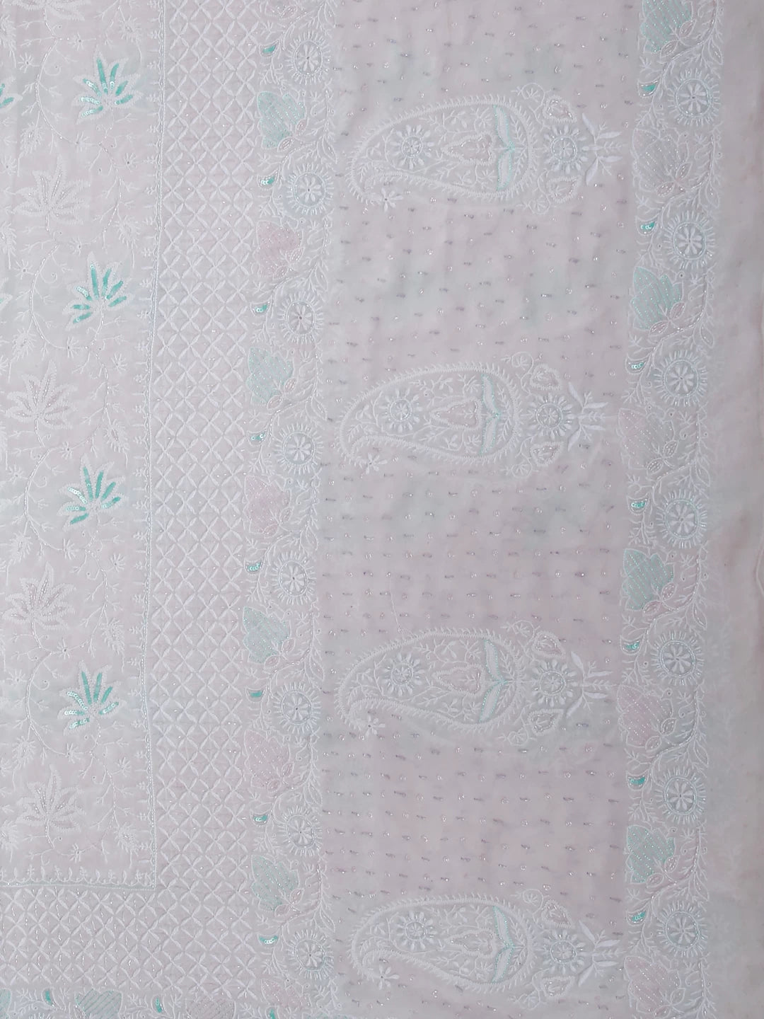 Ada Hand Embroidered Off White Pure Georgette Lucknowi Chikankari Dupatta With Cutdana Work 01A256046
