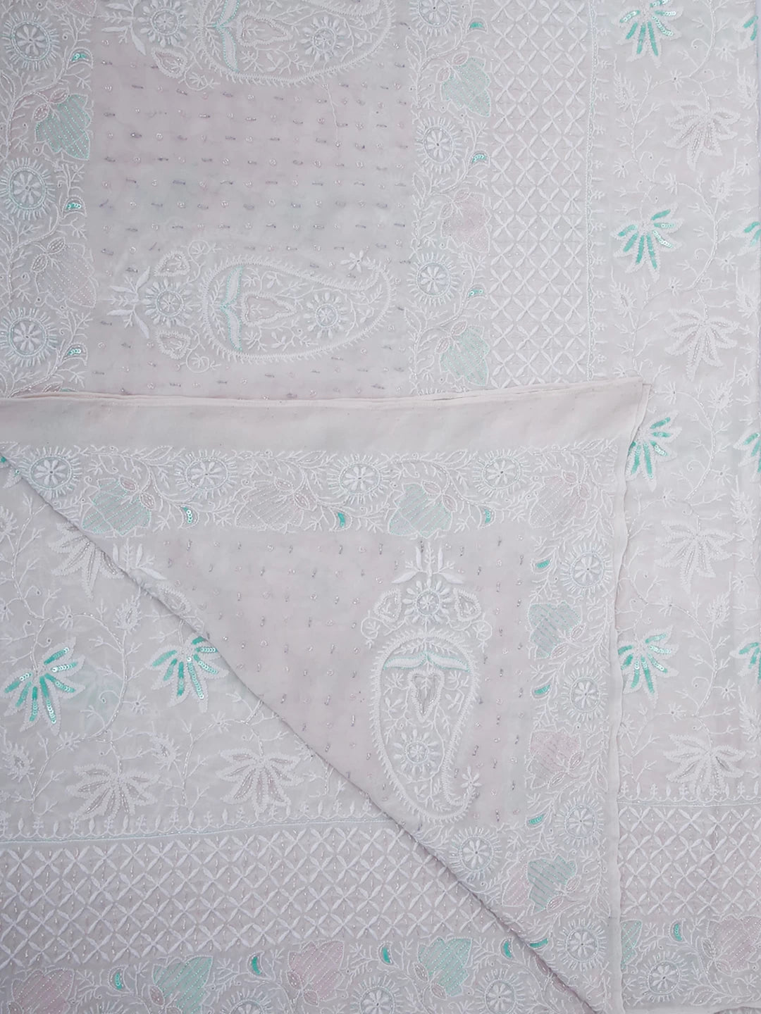 Ada Hand Embroidered Off White Pure Georgette Lucknowi Chikankari Dupatta With Cutdana Work 01A256046