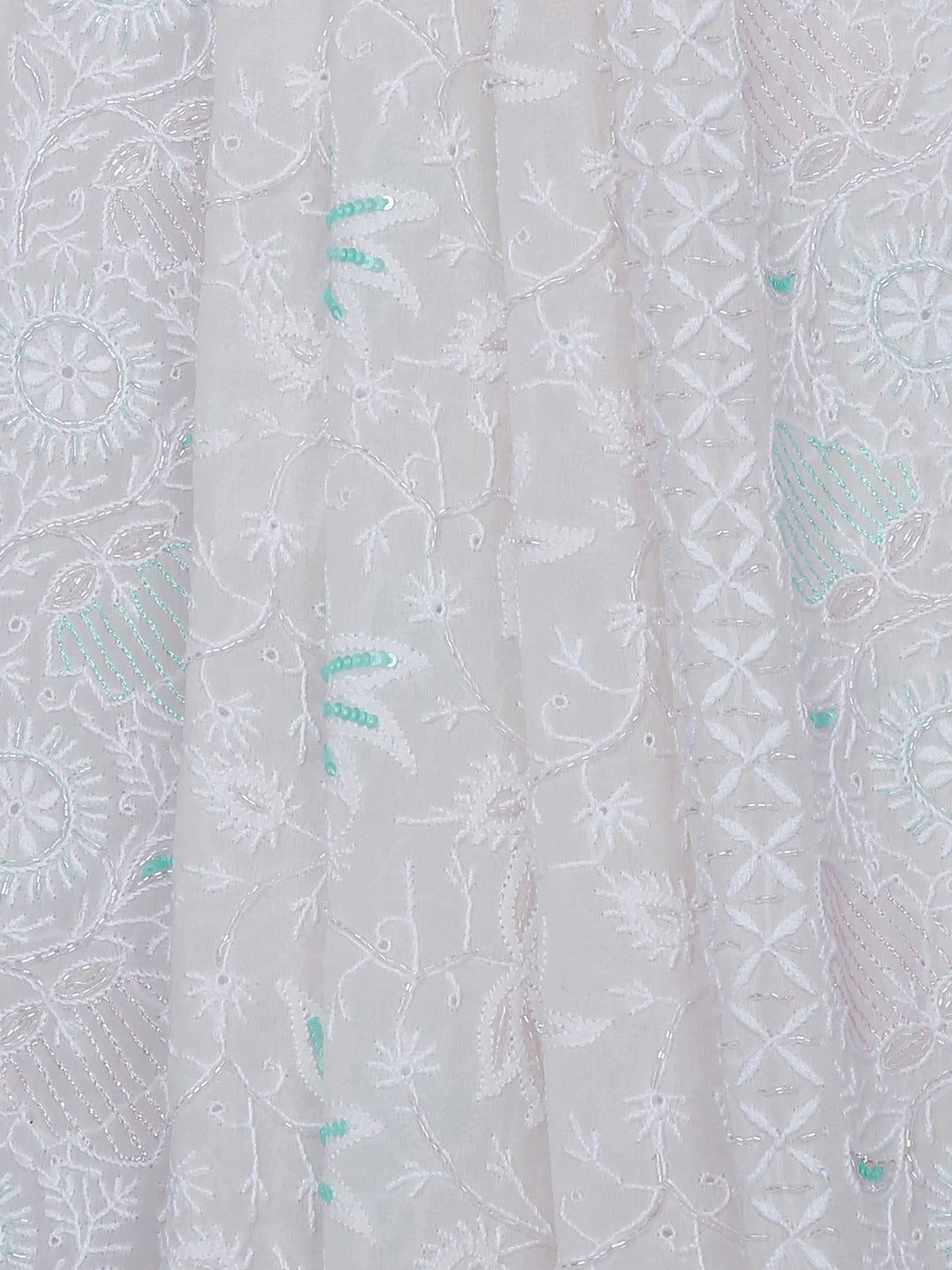 Ada Hand Embroidered Off White Pure Georgette Lucknowi Chikankari Dupatta With Cutdana Work 01A256046