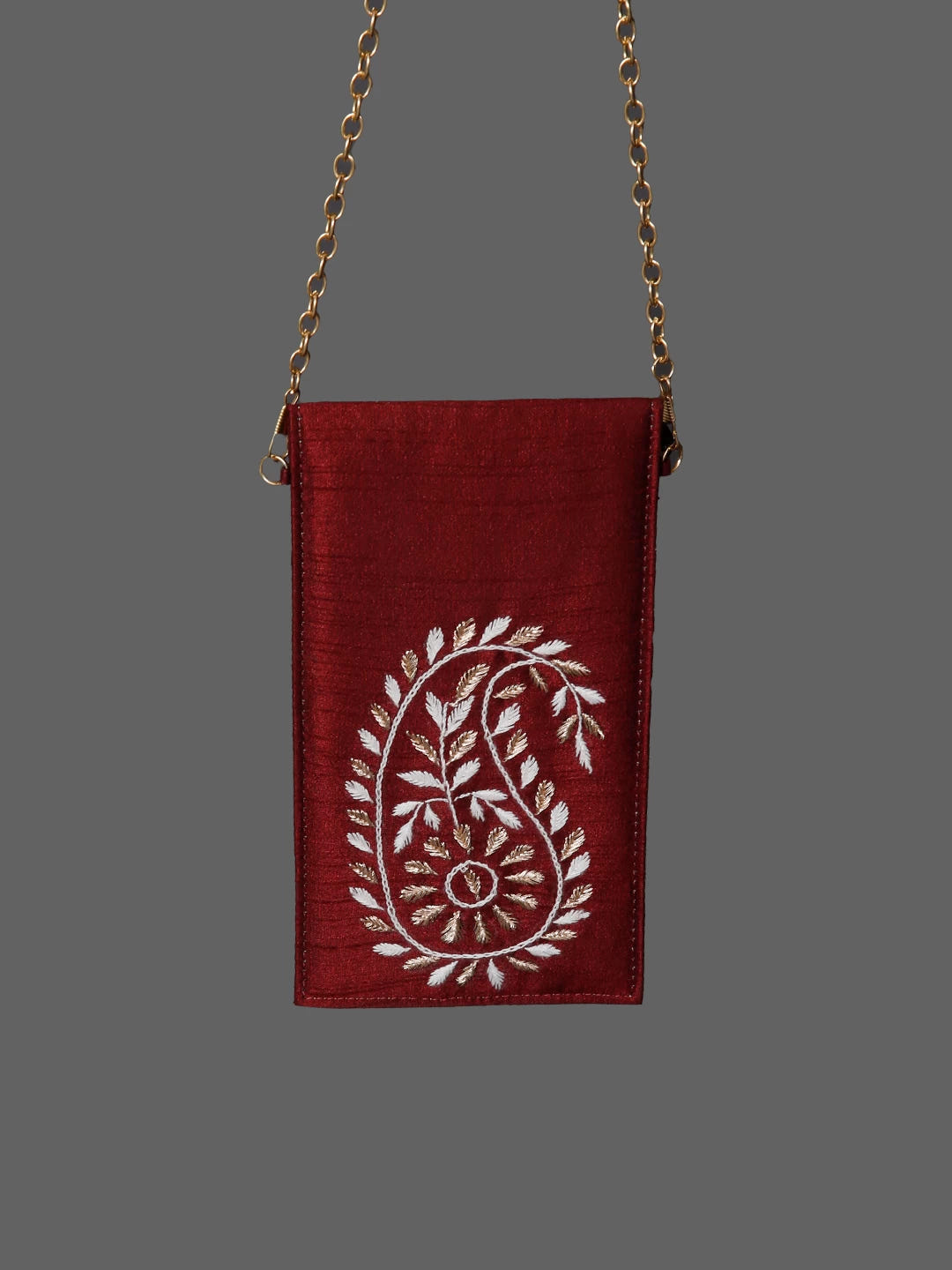 Ada Hand Embroidered Maroon Silk Lucknowi Chikankari Mobile Cover With Zari Work 01A437641