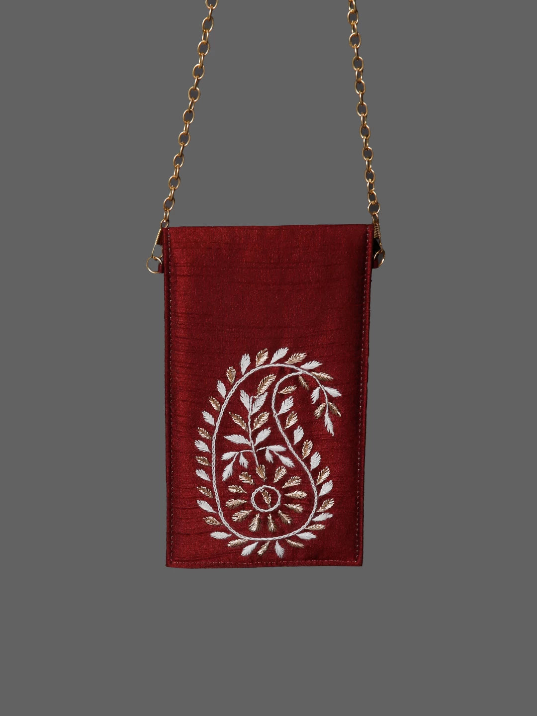 Ada Hand Embroidered Maroon Silk Lucknowi Chikankari Mobile Cover With Zari Work 01A437641