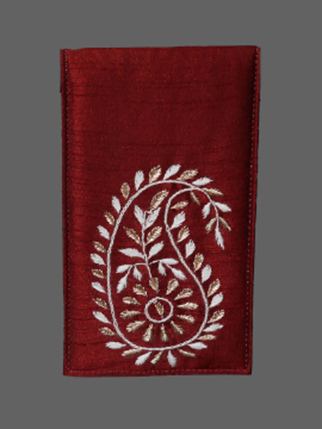 Ada Hand Embroidered Maroon Silk Lucknowi Chikankari Mobile Cover With Zari Work 01A437641